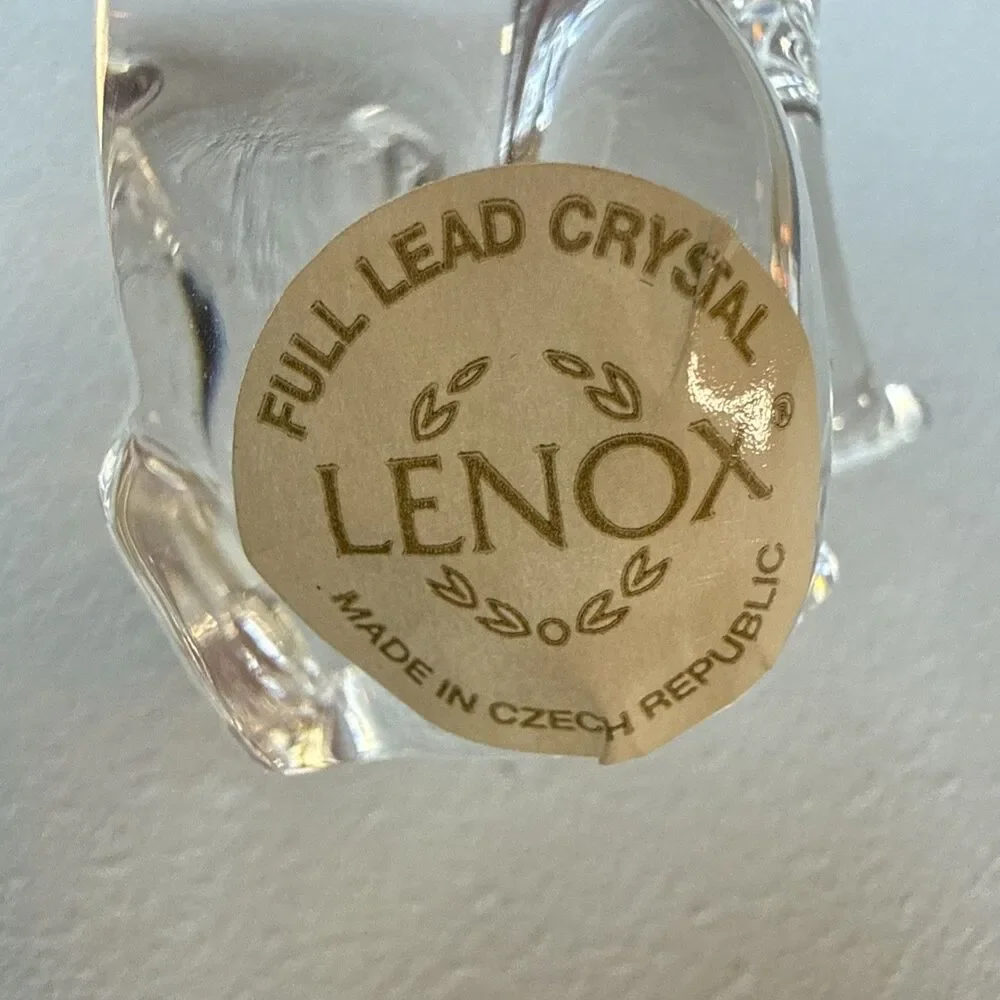 Vintage Lenox Crystal Glass Seated Cat Figurine Paper Weight Made Czech Republic